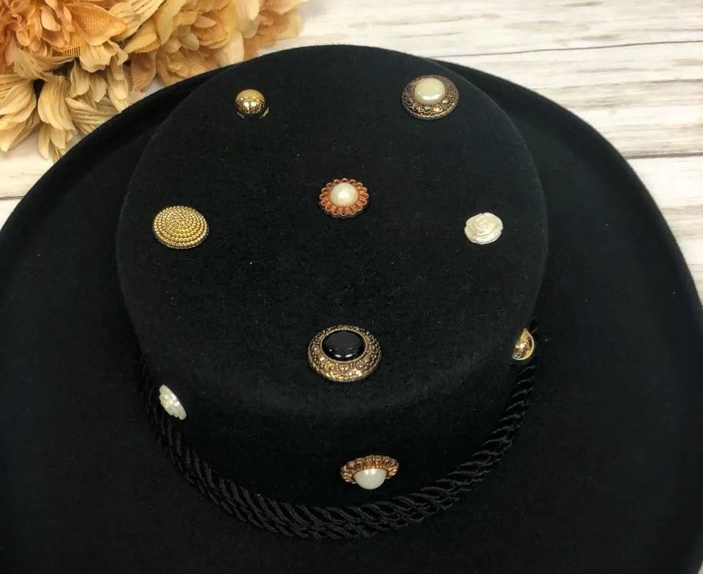 Bollman Hat Co Felt Wool Wide Brim Boater Hat Button Accents - Image 4