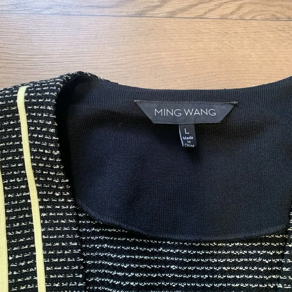 Ming Wang Black & Yellow Accents Jacket cardigan 3/4 sleeve size L E5 - Image 2