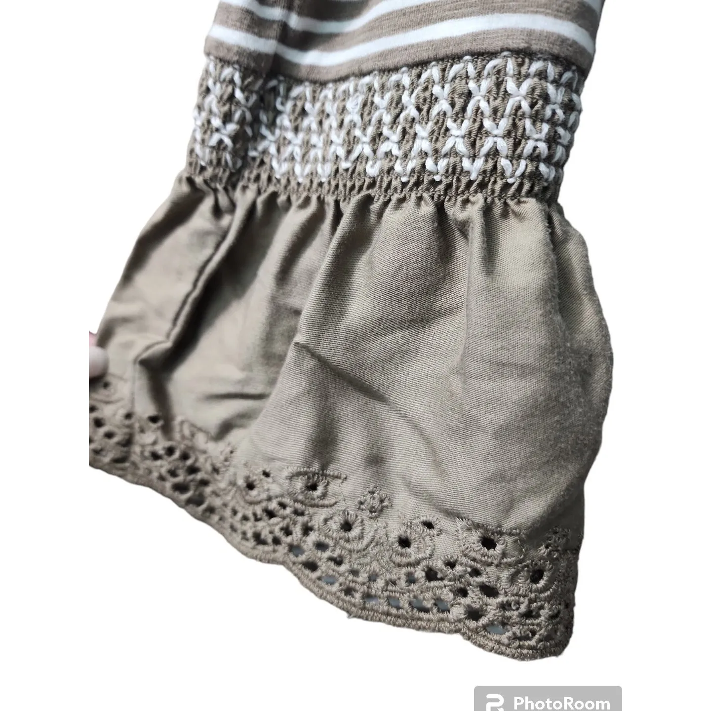 J. JillStriped Dress Bell Sleeve Crochet Trim Casual Tunic Dress‎ Brown Size 8 - Image 3