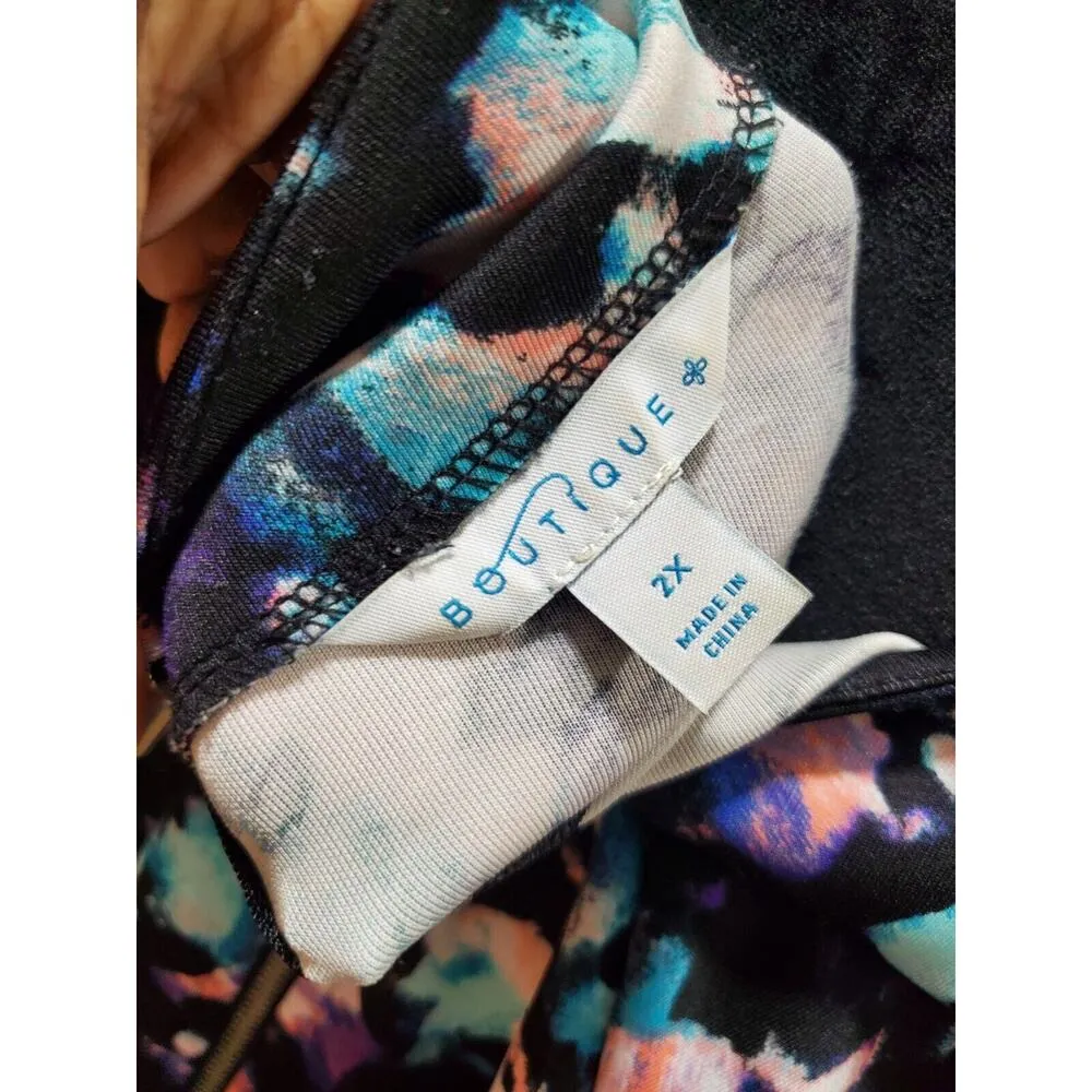 Boutique Women Multicolor Polyester Round Neck Short Sleeve Knee Length Dress 2X - Image 9