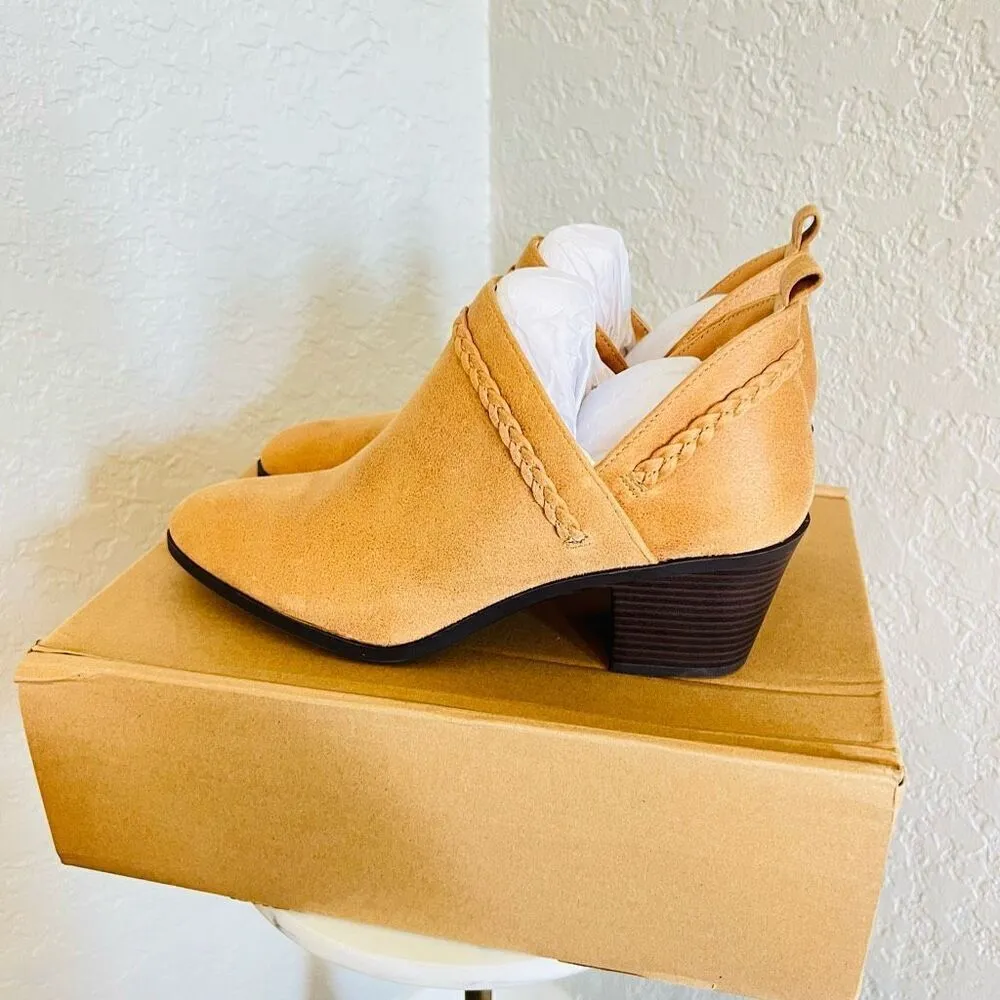 JOURNEE COLLECTION Sophie Braided Strap Bootie, Block Heel, Tan, Size 11, NWT - Image 8