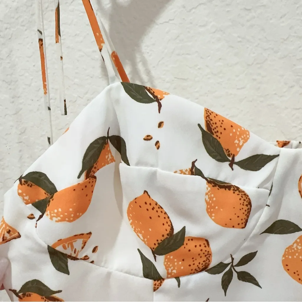 J.ING Jing Lemon Print Crop Top with Ties Size L NWT Orange Size L - Image 3