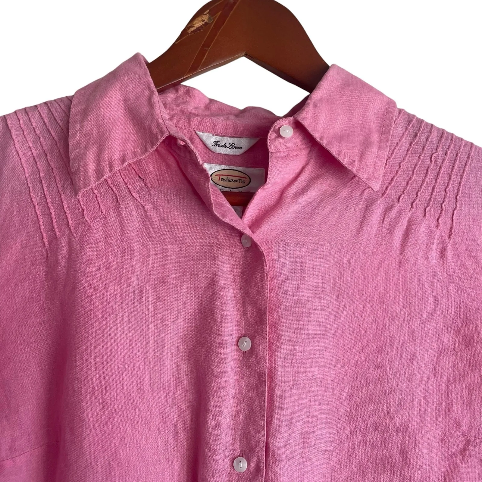 Vintage Talbots Women Linen Button Front Classic Top SP Pink Coastal Travel - Image 3