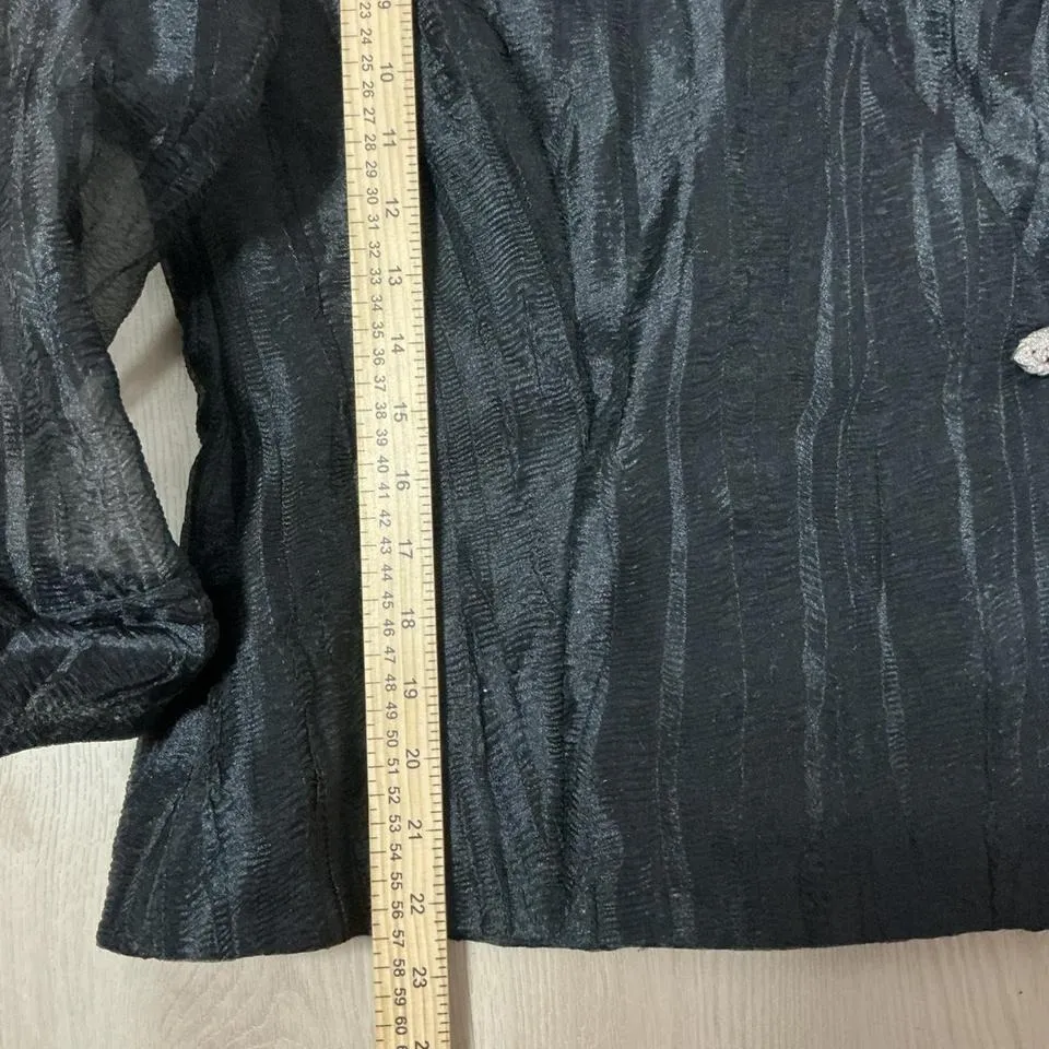 R&M Richards Black‎ Textured Velvet Trim Wrap Blazer Jacket Size 12 Whimsigoth - Image 7