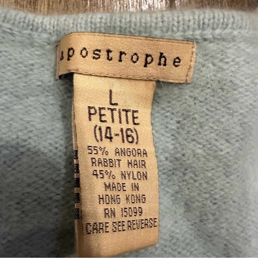 Apostrophe Womens Sweater Angora Rabbit Fur Blue V Neck Large Petite Soft Fuzzy - Image 6