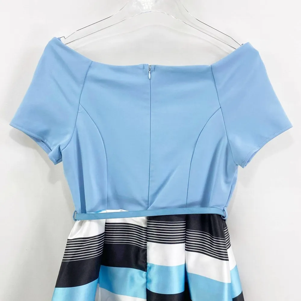FASHION LINE Vintage 90s Blue Striped Off Shoulder V - Image 7