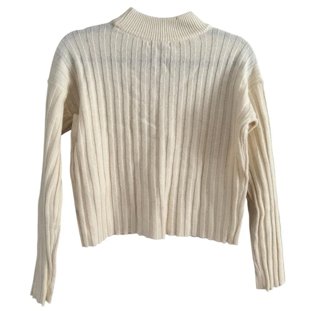 NWT Madewell Antique Cream Ribbed Mock Neck Crop Pullover Wool Sweater Size XXS - Image 5