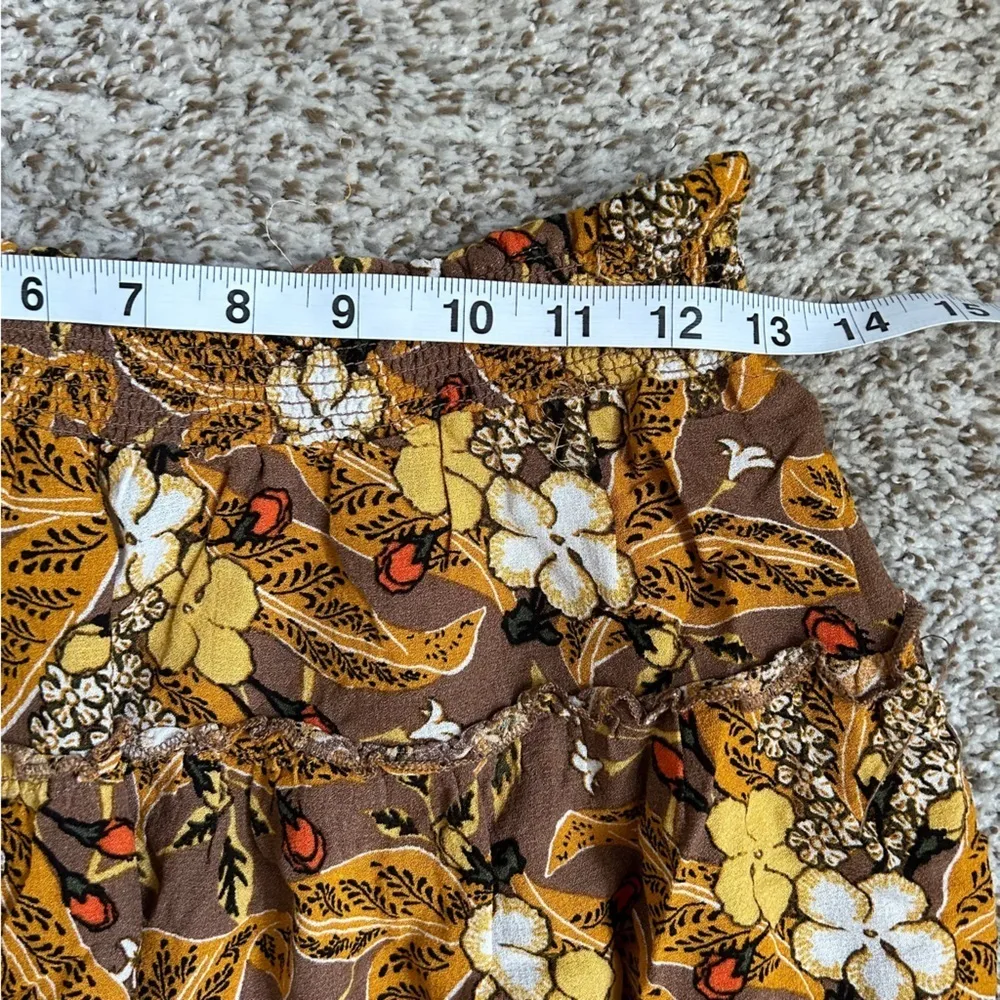 🦋 Rachel Zoe Yellow Brown Floral Ruffle Mini Skirt Stretch Casual Large - Image 5
