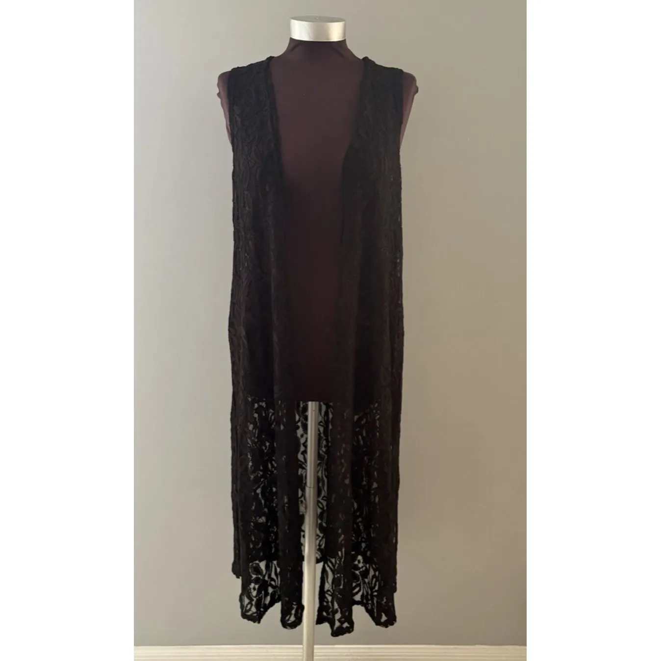 LuLaRoe Lace Open Front Duster Size S Black Cardigan Vest Rave Festival Witchy - Image 2