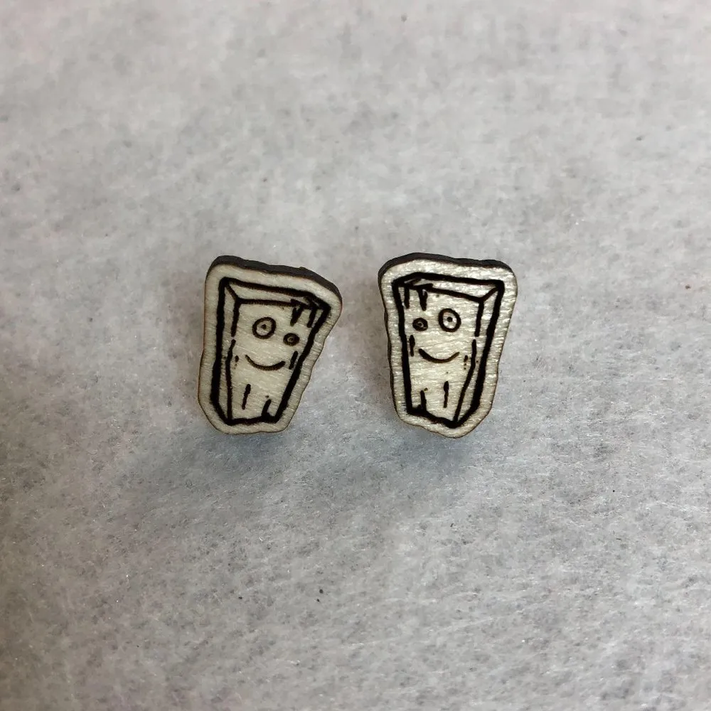 Ed, Edd, and Eddy Plank Wood Stud Earrings - Image 2