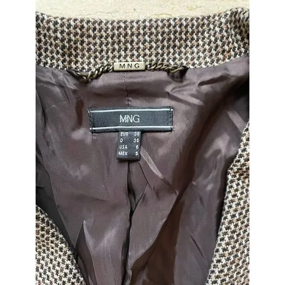 MNG by‎ Mango Brown Plaid Two Button Blazer Women Sz 6 - Image 2