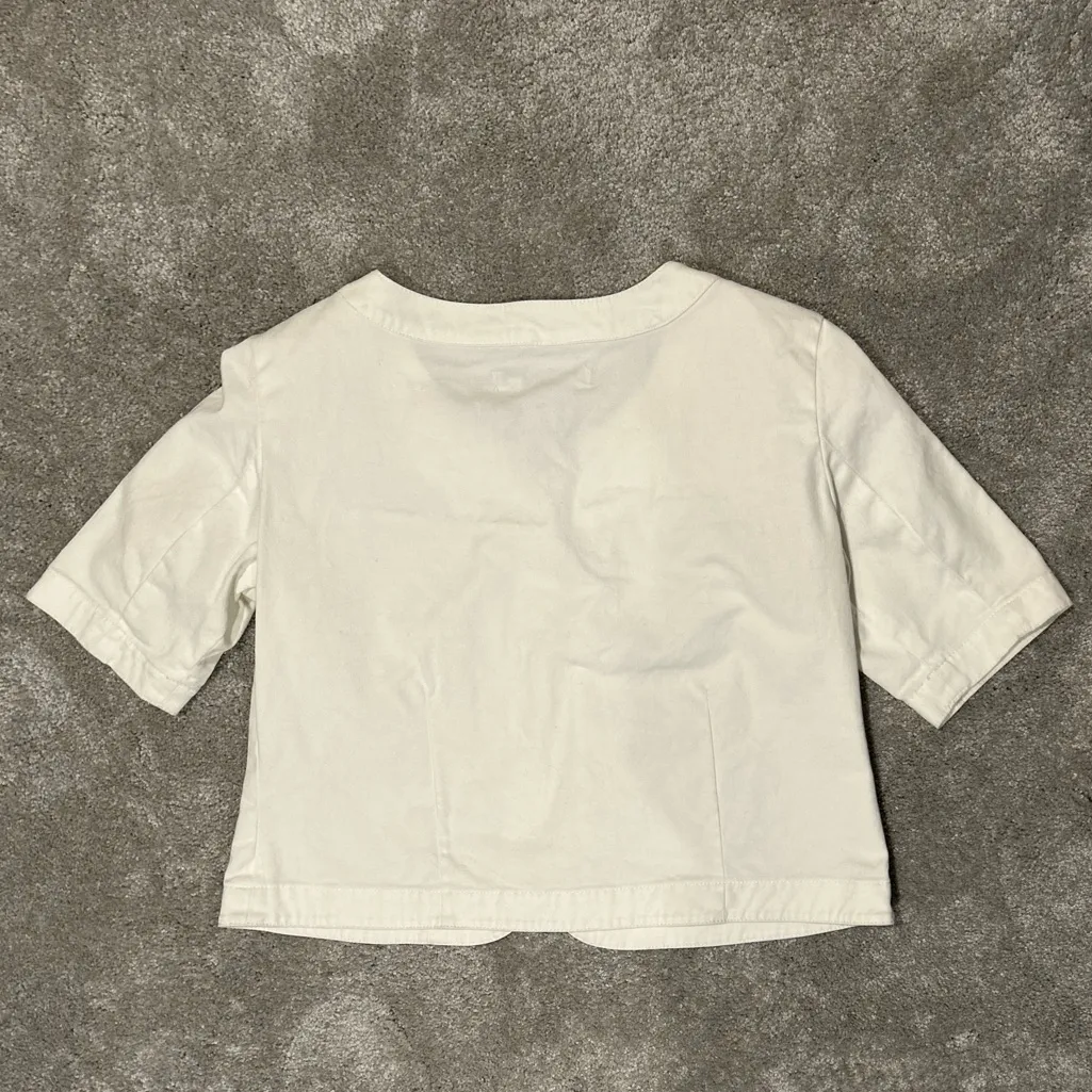 Geoffrey Beene Cream Open Front Button Cropped Top Women’s Cotton Blend Size S - Image 3