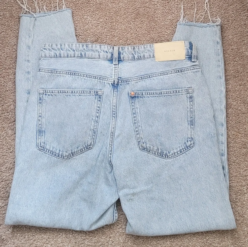 & Denim Destroyed Destructed Boyfriend Low Waist Raw Hem Jeans 8 Blue - Image 5