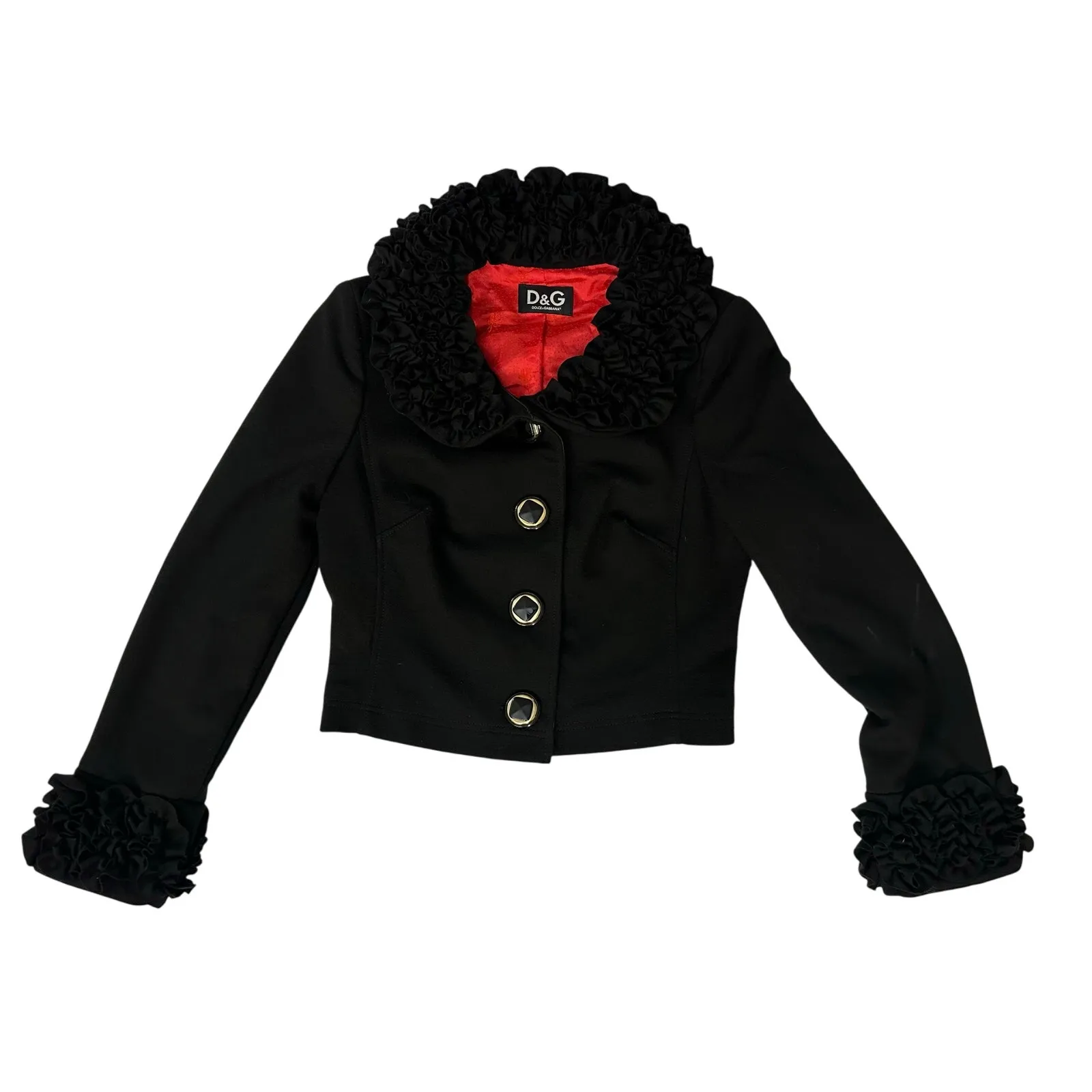Dolce & Gabbana Jacket Black Wool Blend Long Sleeve Bolero Cropped Ruffle - Image 8