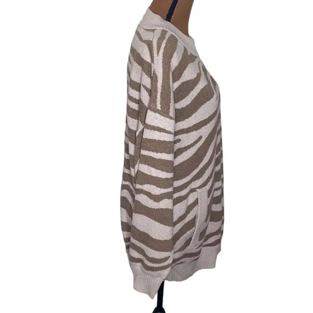 Varley Anthro Mayberry Zip wool blend longline cardigan in cobweb doe zebra sz S - Image 5