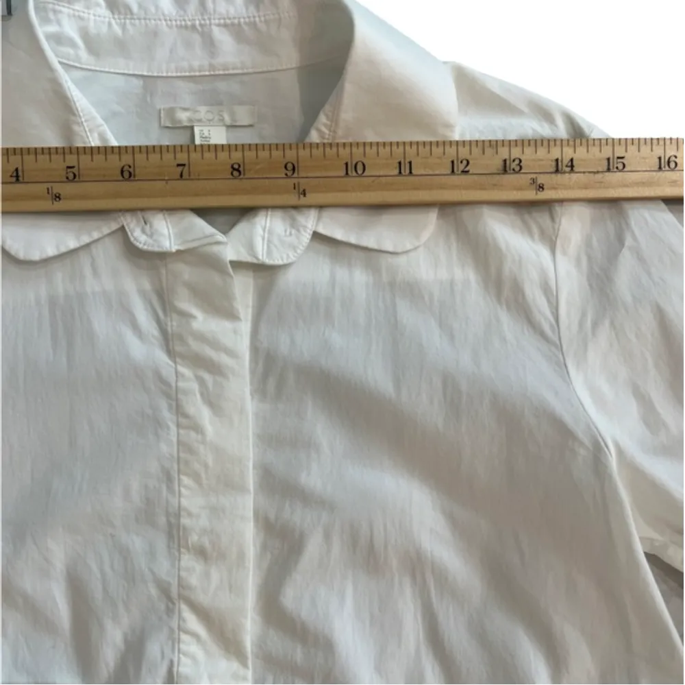 COS multi-tiered white cotton button up blouse, Peter Pan collar, size 4 - Image 8