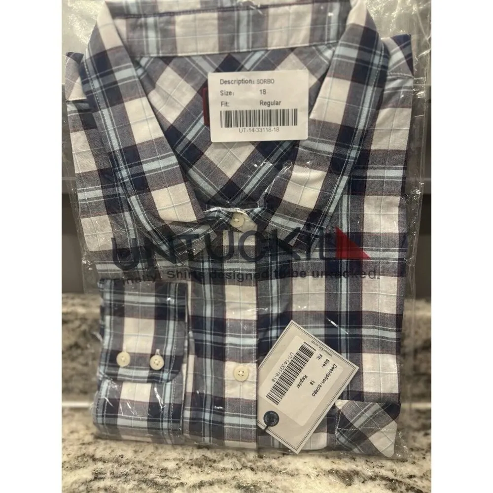 Untuckit Sorbo Button Up Shirt Womens 18 Plaid Long Sleeve Top Preppy Tartan NWT Blue - Image 6