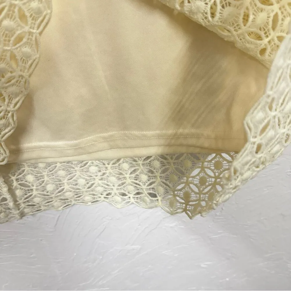 Ellison Cream Crochet Knit Mini Sheath Dress Womens M Eyelet Lace Beachy Boho Size M - Image 7