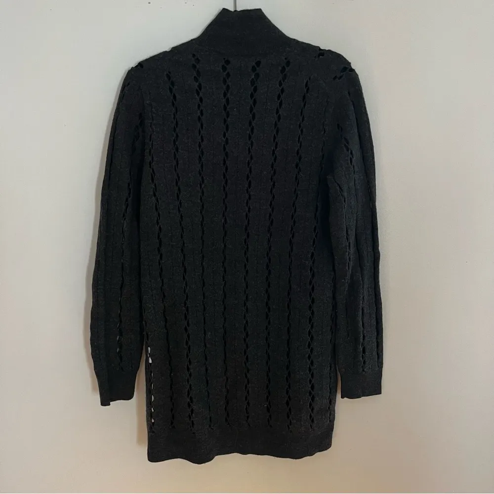 COS Cut-Out gray turtleneck Boiled Wool Tunic sweater crochet ribbed size S cozy - Image 9