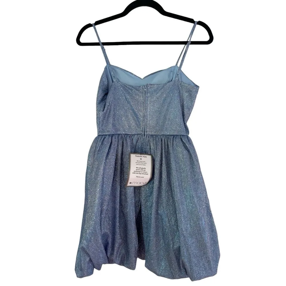 NWT BCX Blue Glitter Bubble Hem Fit & Flare Party Mini Dress Juniors Size 5 - Image 5