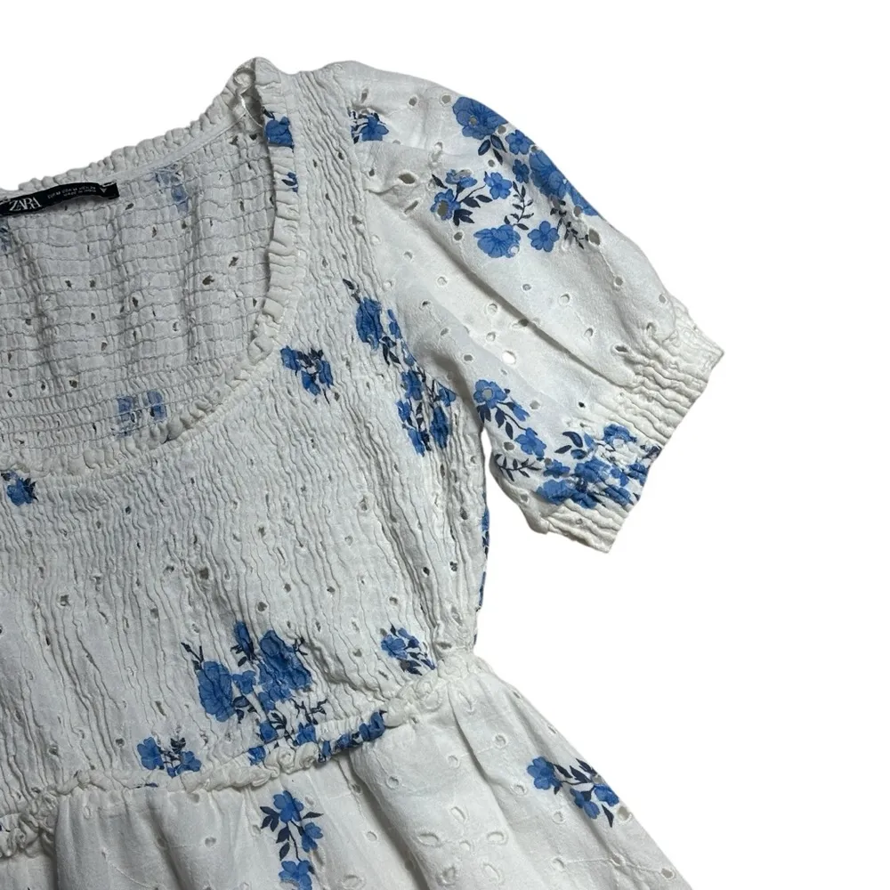 Zara White Openwork Eyelet Short Sleeve Mini Dress Women’s US M - Image 4