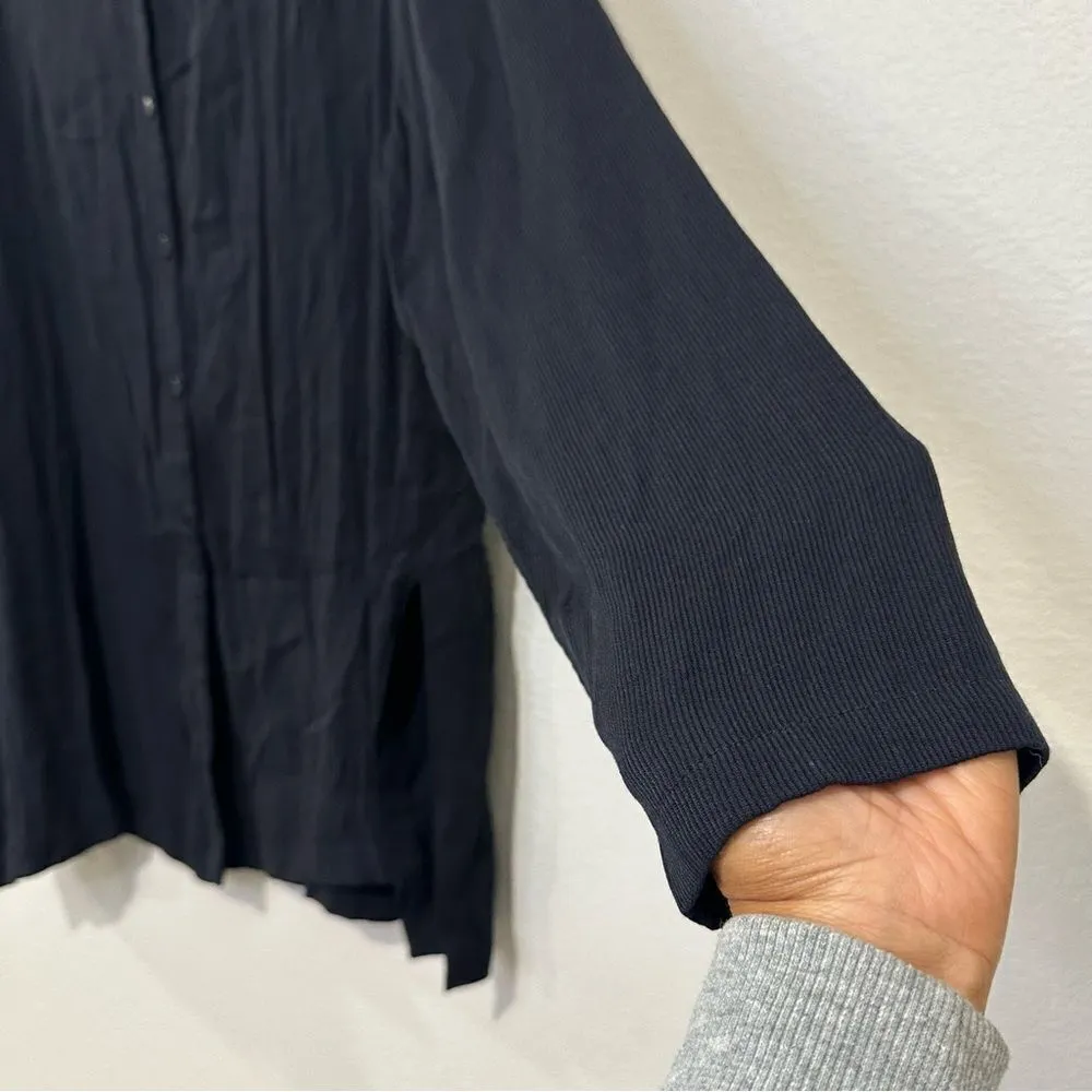 Eileen Fisher Boxy Black Ribbed Casual Cardigan Women Sz Medium Lagenlook USA - Image 5