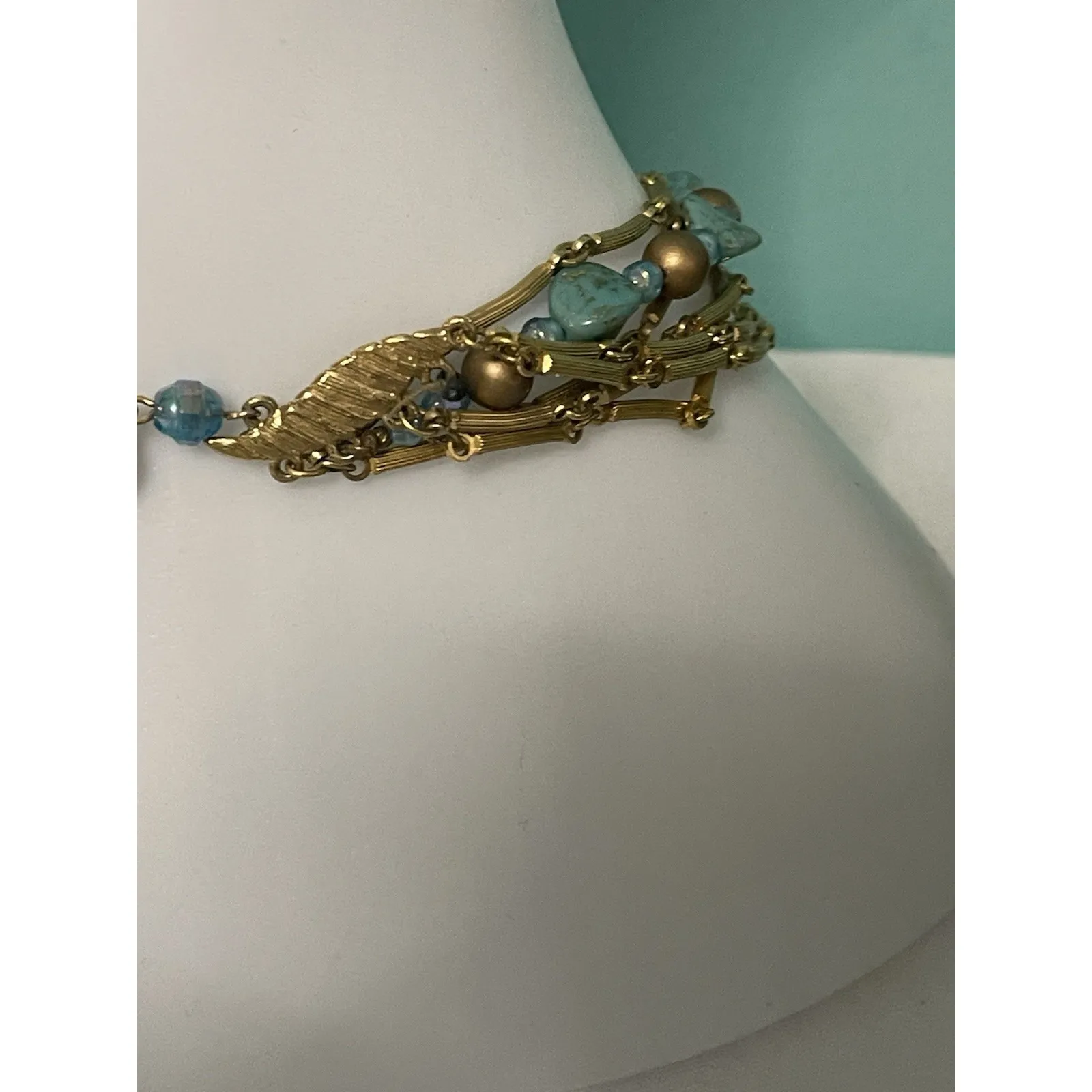 Vintage Gold Beaded Multilayer Statement‎ Necklace L-1 - Image 4