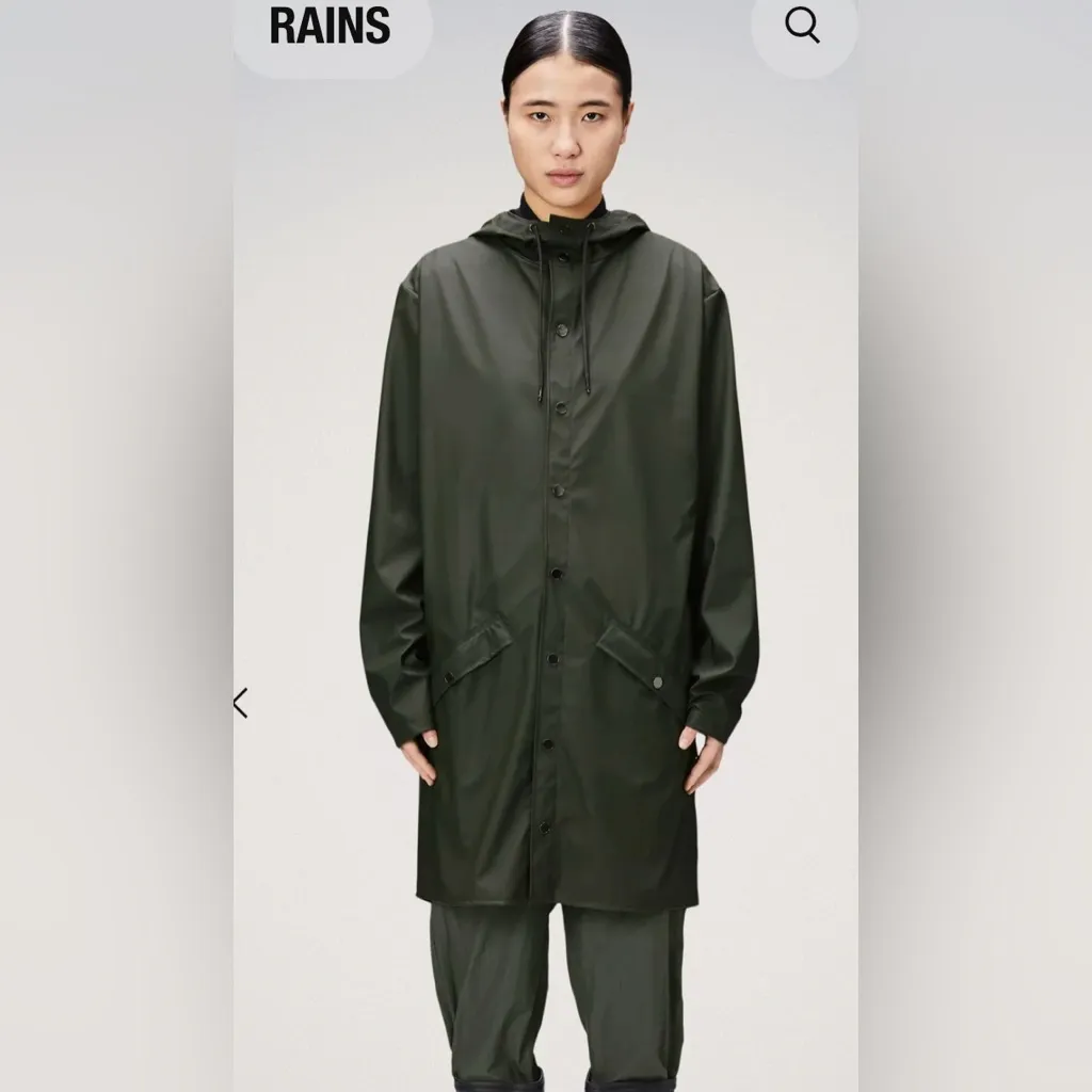 NWT Rains Long Raincoat Jacket Evergreen Color Size M Green Size M - Image 3