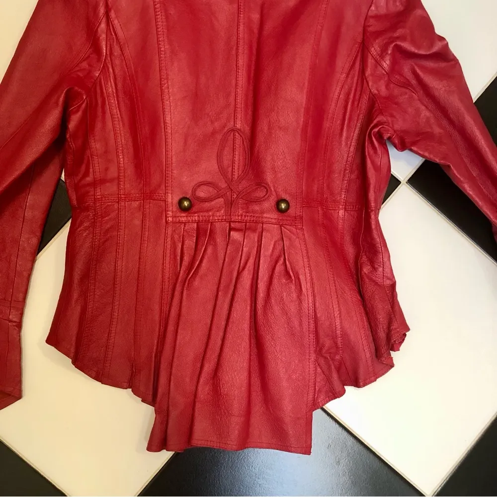 Vintage Bright Red Leather Jacket Steampunk Sergeant Pepper Prince M - Image 9