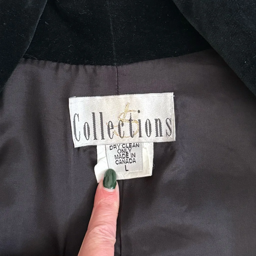 Vintage Black Velvet Coat Velour Long Overcoat XL L Large - Image 4