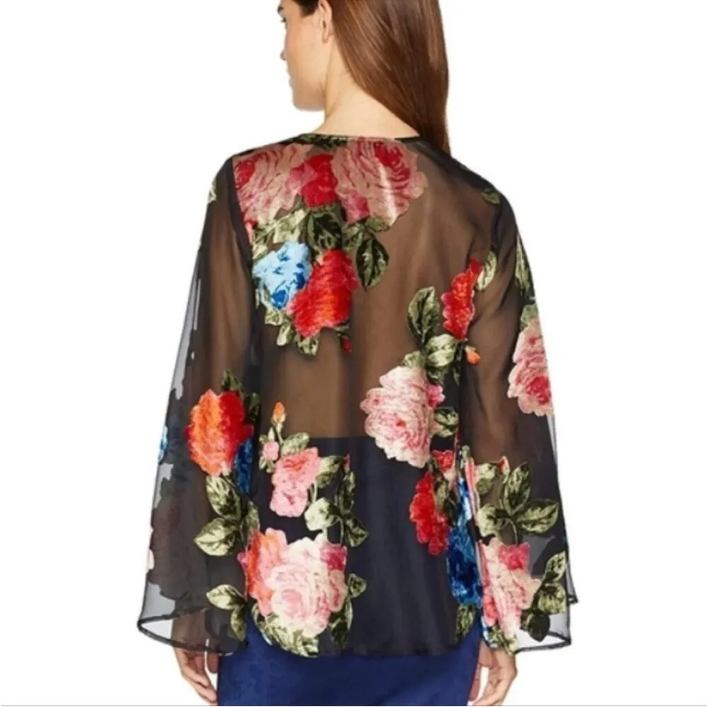 Show Me Your MuMu Hippie Dippie Floral Bell Sleeve Velvet Top - Image 2