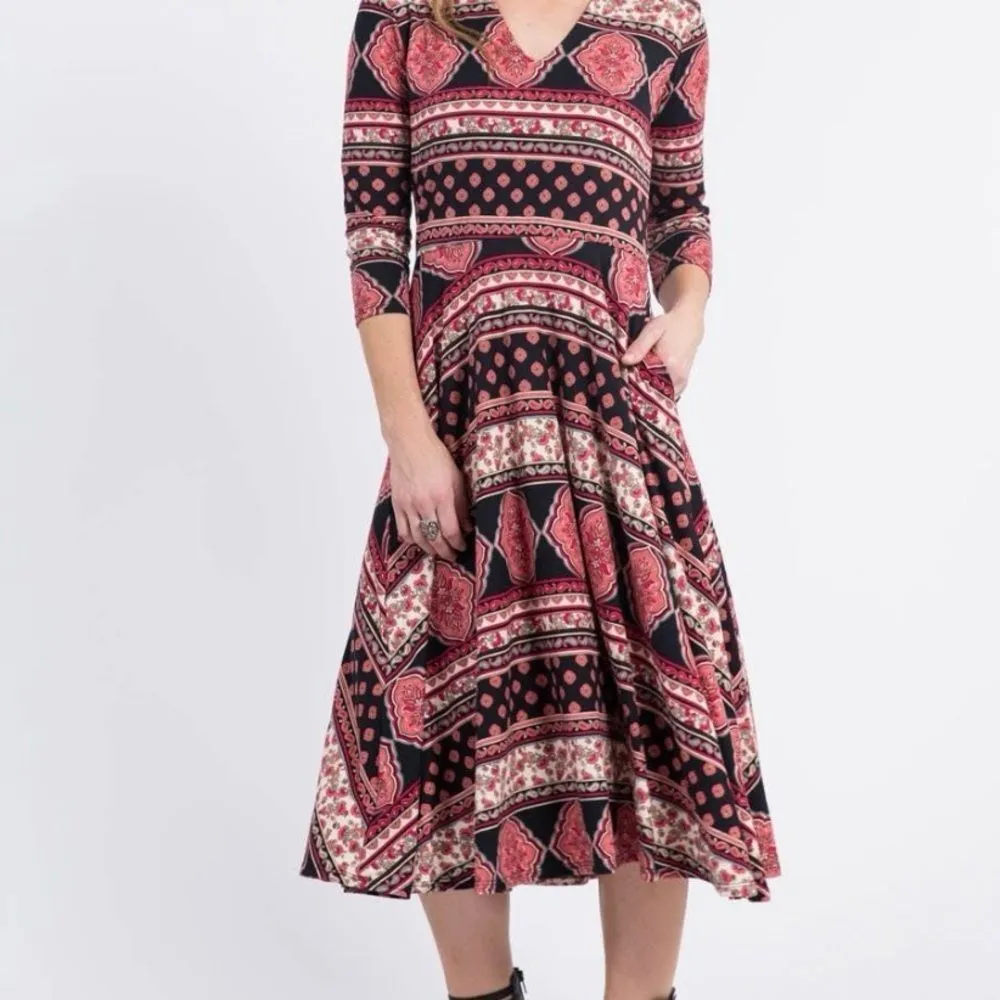 AGNES & DORA Women’s‎ Scarf  Dress Size 2X Pockets  Burgundy Pink Blue Stretchy - Image 8