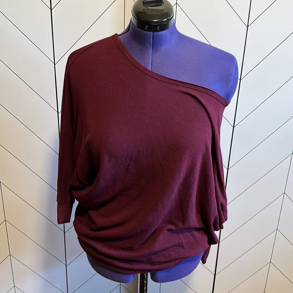 Freeloader Purple Maroon Oversized Draped Off One Shoulder Top Womens Large - Image 2