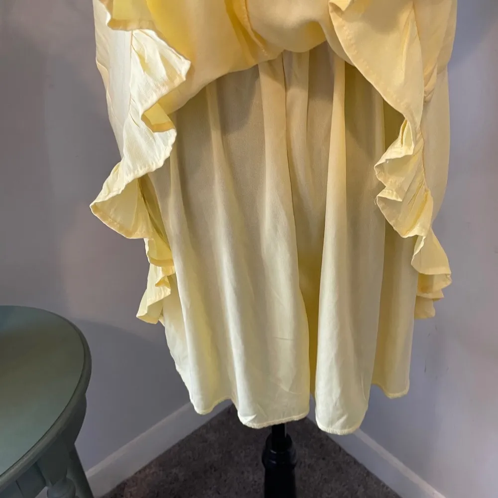 Trixxi Women's Yellow Smocked Waist Ruffled Hem Dress Peasant Mini • Size Small - Image 5