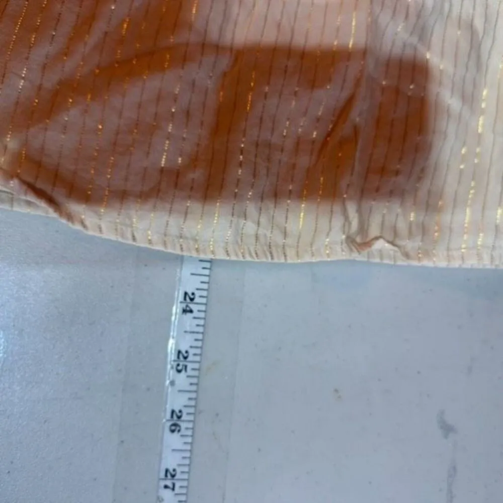 Old Navy Women’s Peasant Poets Metallic-Stripe Split-Neck Blouse Cream & Gold XS - Image 6