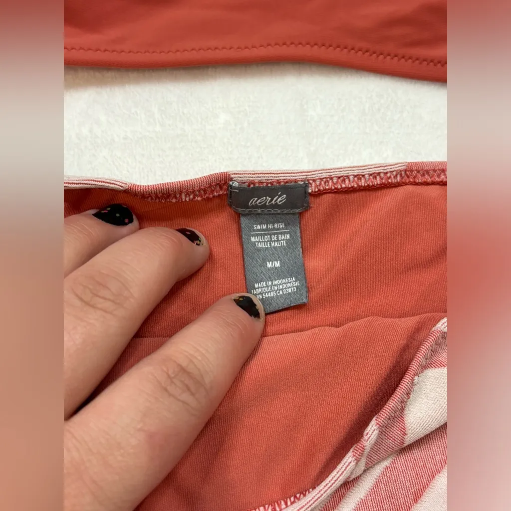 Aerie Swimwear Woman’s Peach High-Rise Bikini Set Size Small Top & Medium - Image 4