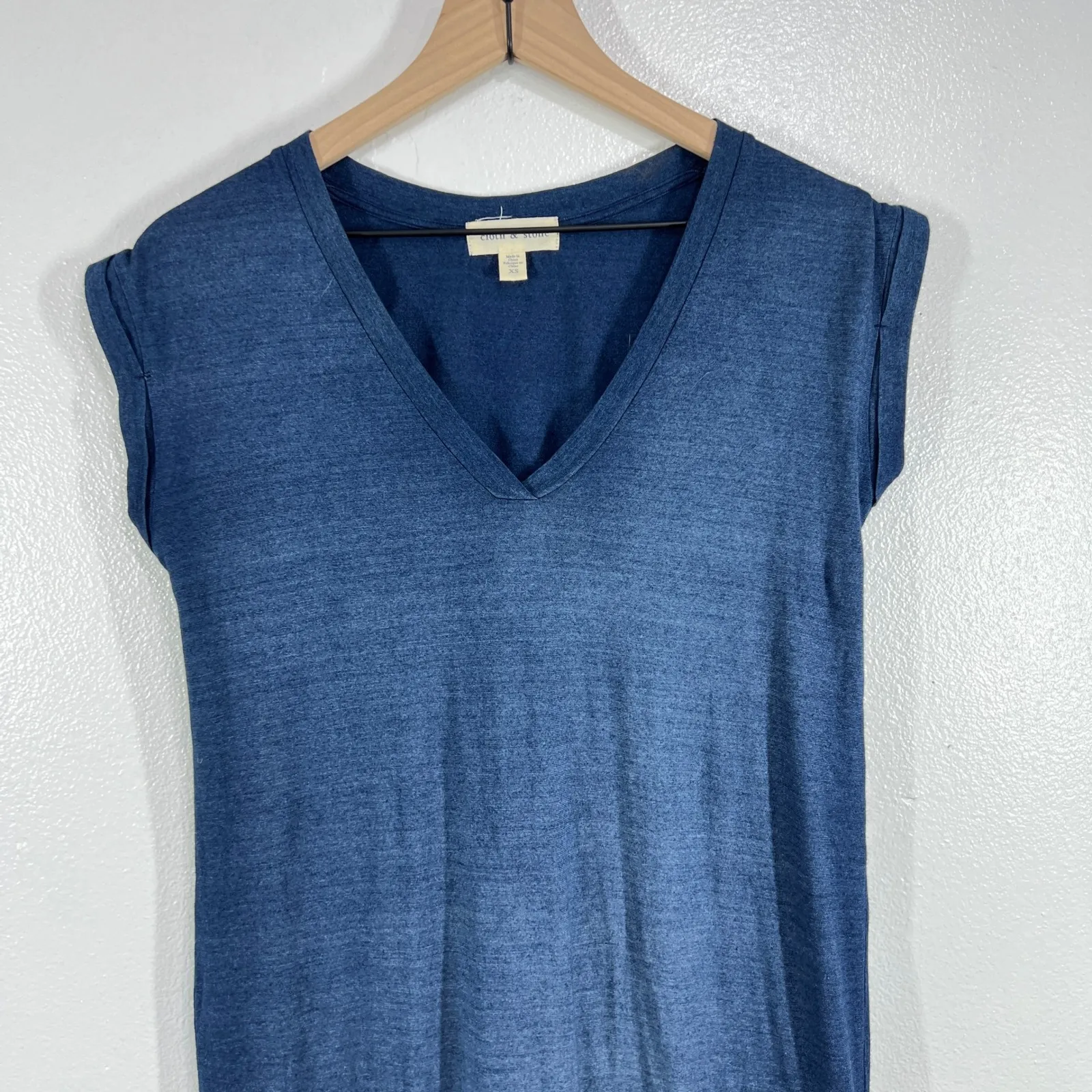 Cloth & Stone Nina T-Shirt Dress Dress Womens XL Blue Cotton V Neck‎ Sleeveless - Image 8
