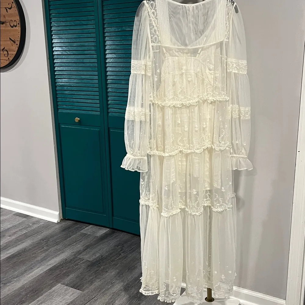 Free People NWOT Stevie Embroidered Mesh & Lace Maxi Dress in Tea - xs - Image 6