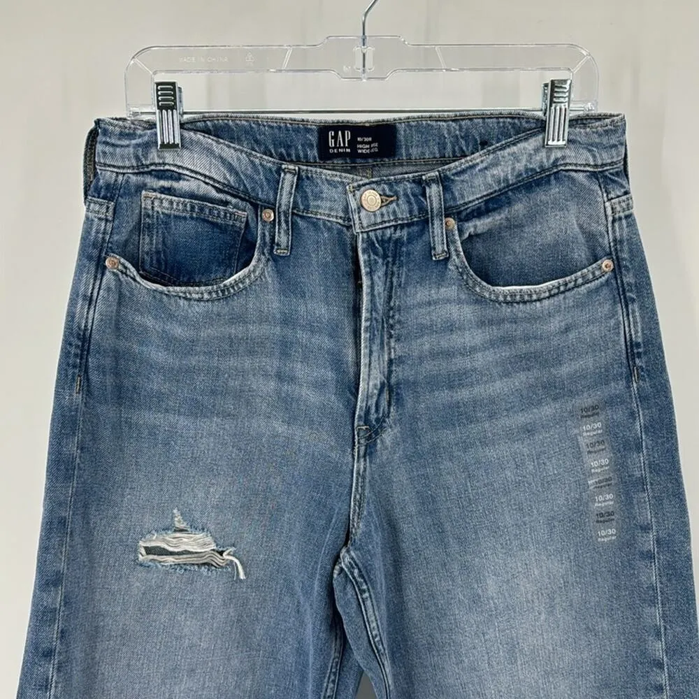 GAP high rise wide leg distressed jeans festival casual coastal size 10 festival - Image 3