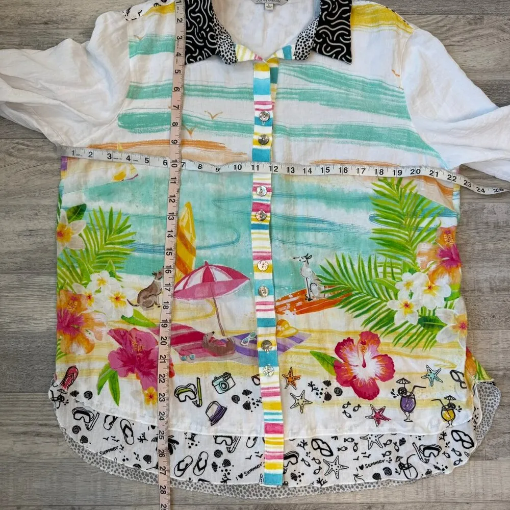 John Mark  Beach Scene button down blouse long sleeve size large D22 - Image 4