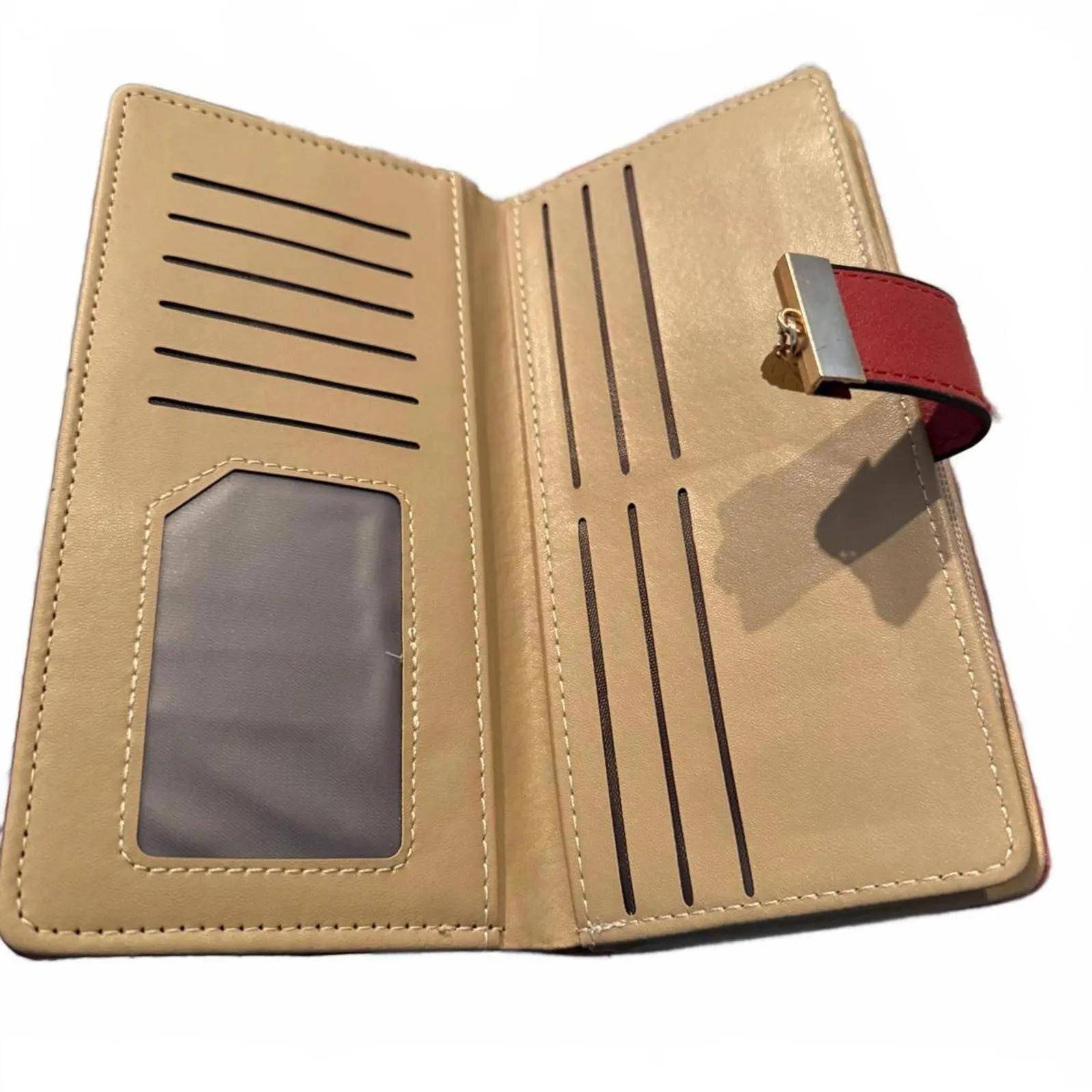 Women's Red Envelope Wallet with Cutout Gold Leaves Credit Card Slots ID Bills - Image 8