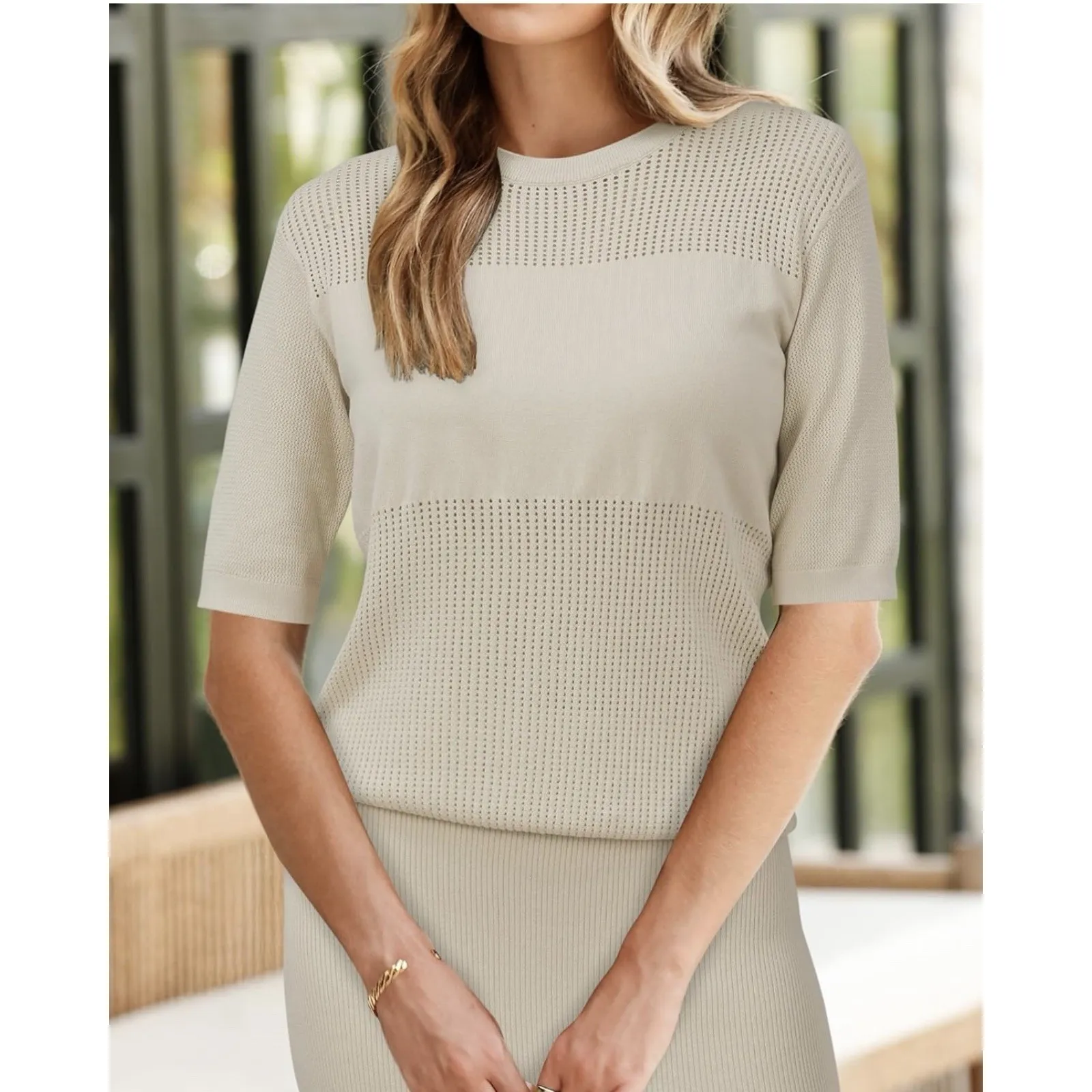 Arach&cloz Womens Soft 2 Piece Sets Crochet Top And Midi Slit Skirt Sz L Size L - Image 5