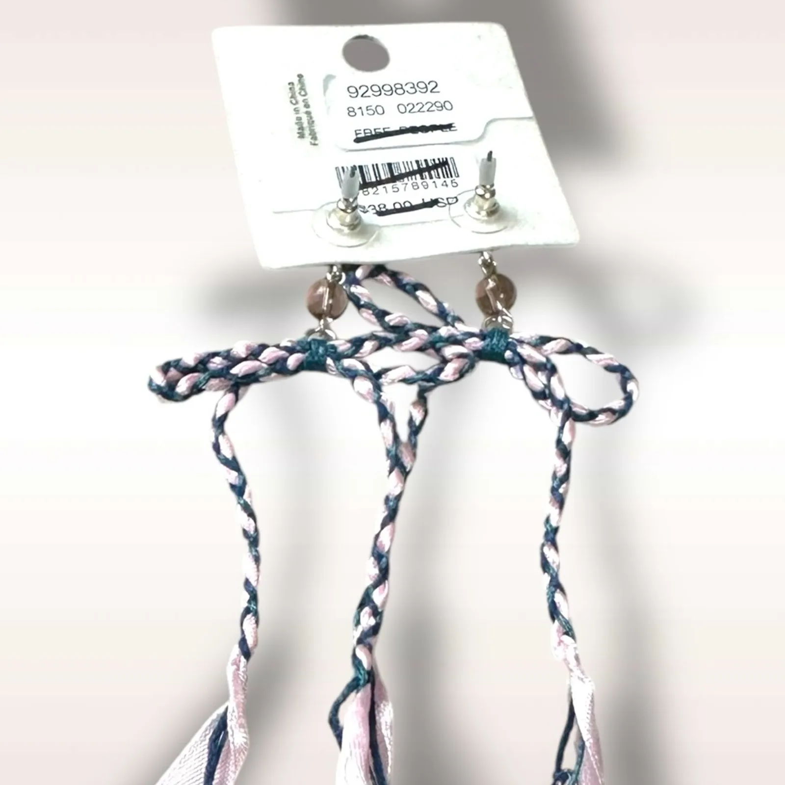 Free People Candy Baby Bow Dangle Earrings Pink Blue Braid Coquette Mermaid NWT - Image 8