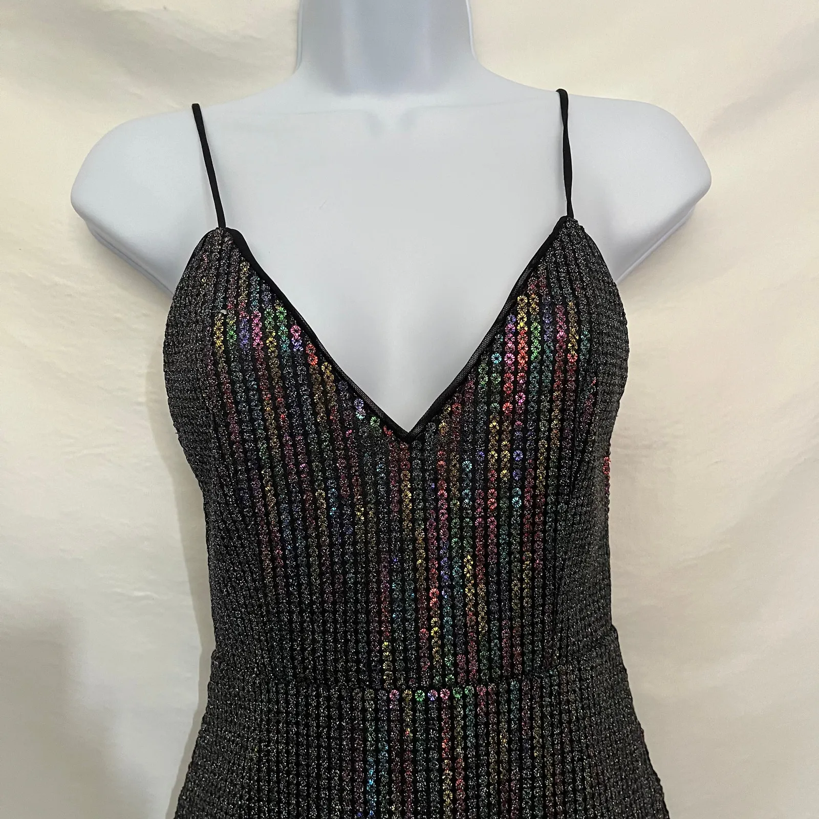 X By NBD Sequin Mini Cocktail Dress XS Ruffle Y2K LBD Whimsigoth Vampy Clubwear - Image 2