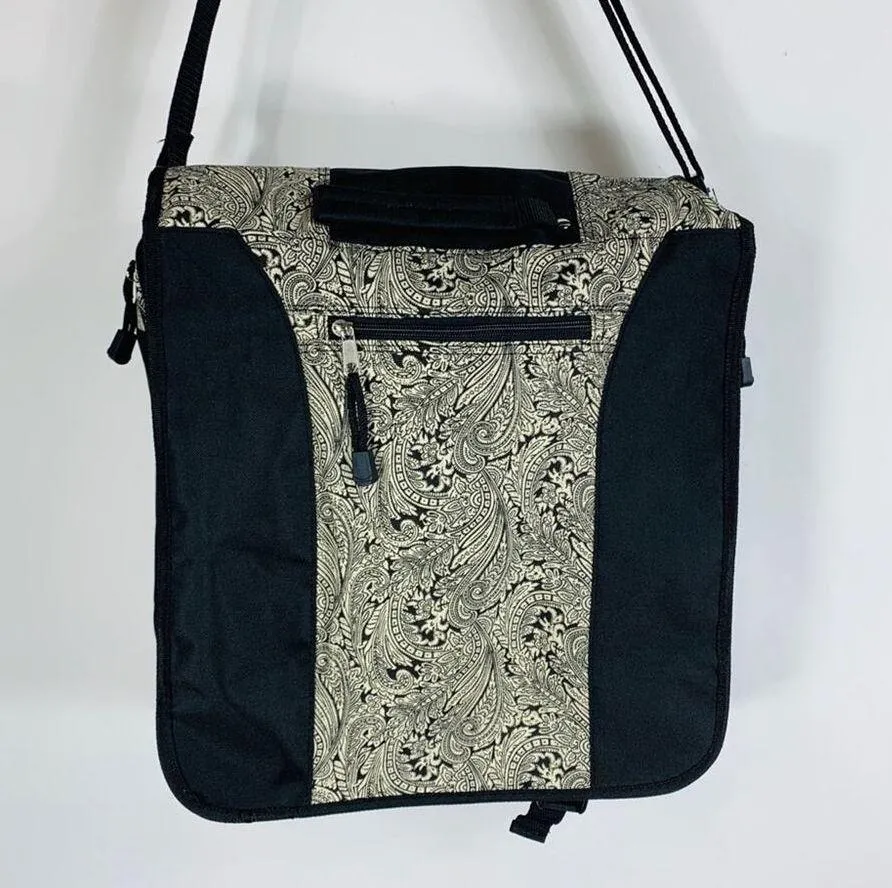 Black Cream Paisley Backpack Messenger Bag Large - Image 2