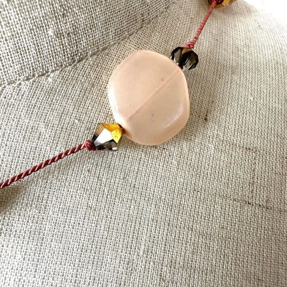 Pink beaded necklace on cord - Image 9