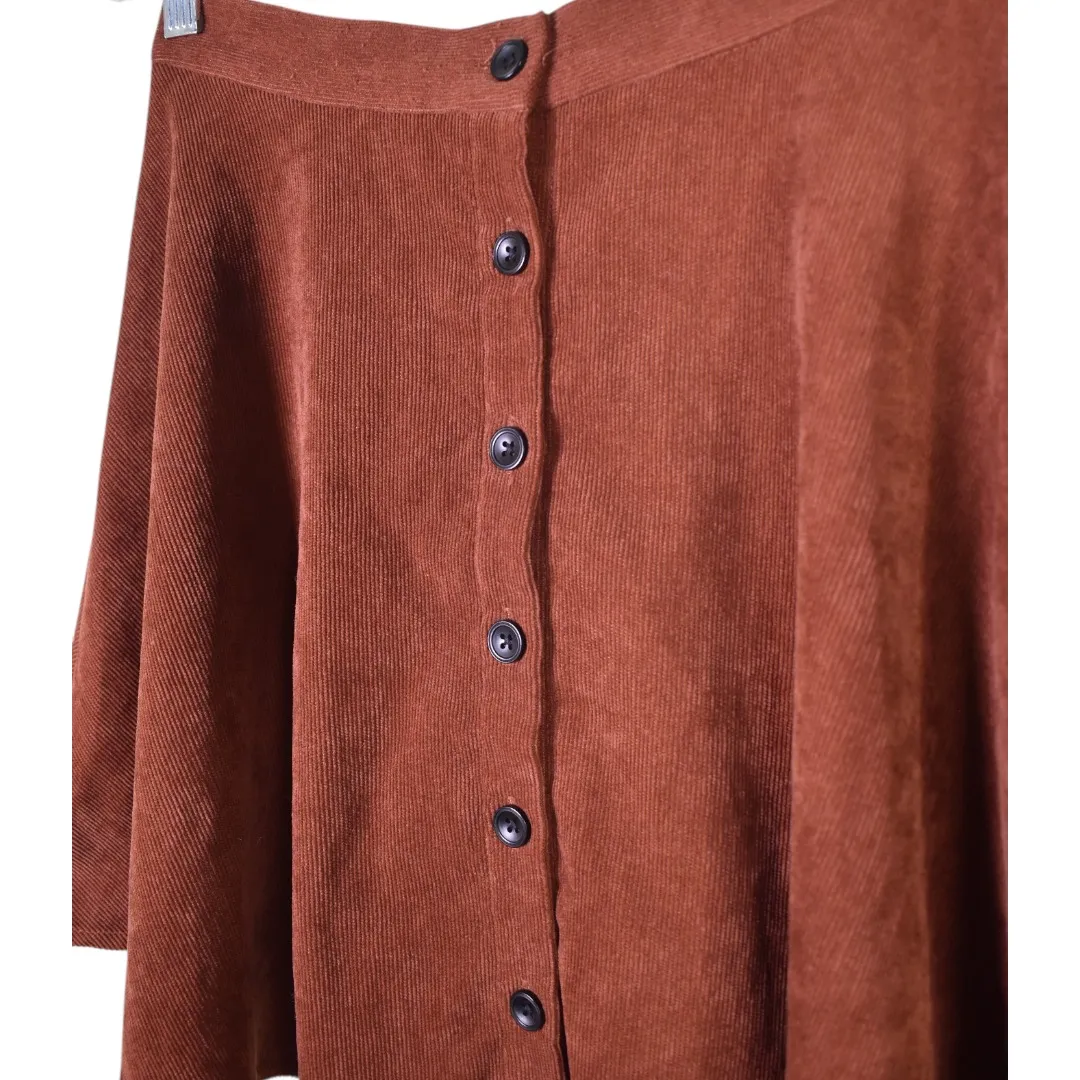 SHEIN Rust Corduroy Skater Mini Skirt XS | Dark Academia Cottagecore Grunge - Image 3