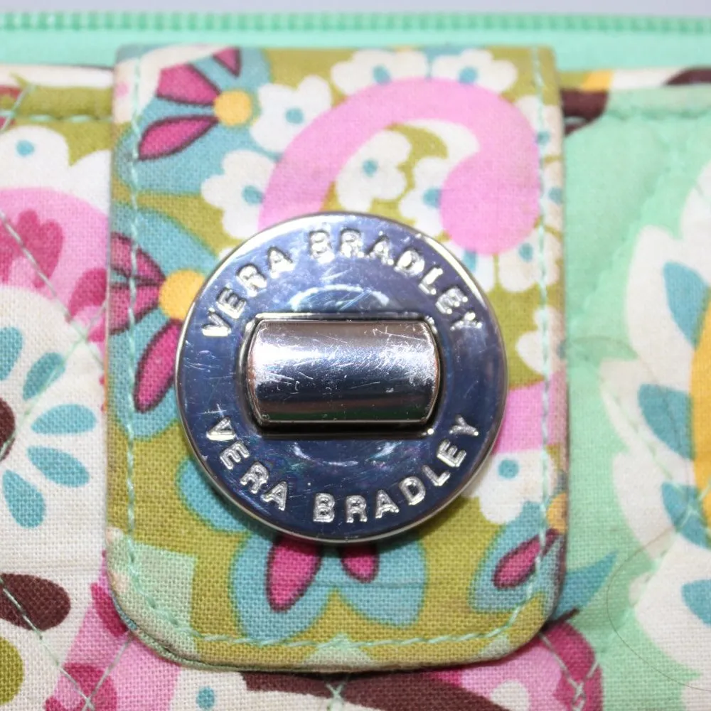Vera Bradley Tutti Frutti Turn Lock Wallet Green Multicolor Paisley Zip … - Image 3