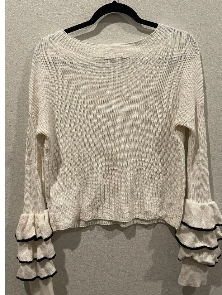 EXPRESS Ruffle Sleeve Cable Knit Sweater - Image 3