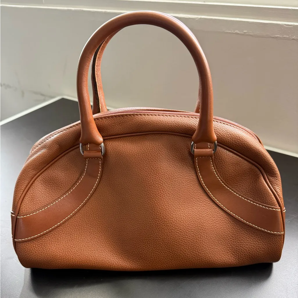 Longchamp vintage Brown Leather bowling top handle bag - Image 2